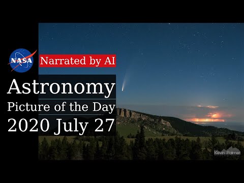 APOD: 2020-07-27 - Comet and Lightning Beyond Bighorn Mountains (Narrated by Emma)