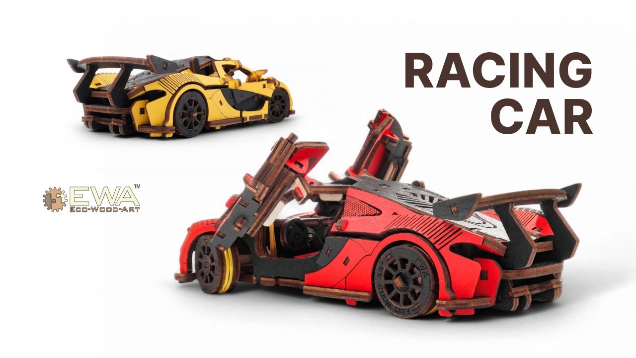 Eco-Wood-Art Construction kit Racing car Yellow