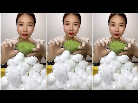 ASMR ICE EATING with MATCHA 