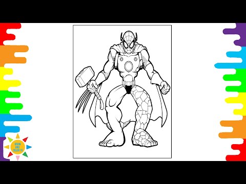 Avengers vs Justice League Coloring |All Superheroes In One Body Coloring|Electro-Light-Night Shines