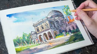 National Museum Singapore mixed media sketch (timelapse tutorial)