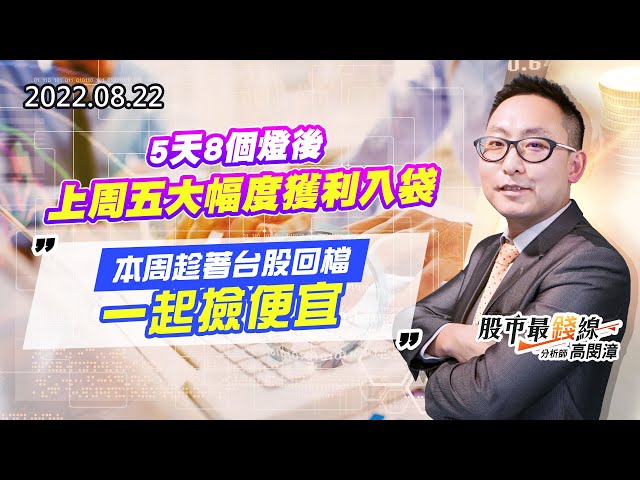 20220822《股市最錢線》#高閔漳 5天8個燈後，上周五大幅度獲利入袋””本周趁著台股回檔，一起撿便宜