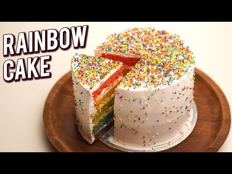 Rainbow Cake Recipe - How To Make Multi-Layered Cake - Eggless Cake Recipe - Bhumika