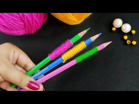 3 Super Easy Woolen Flower Making using Pencil - Hand Embroidery Flower Making - DIY Crafts