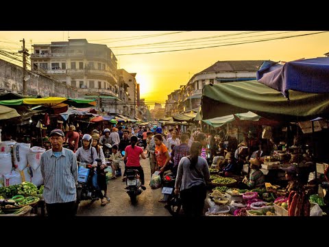 Walking Around Kandal Market Evening have Vegetables, Meats and Fast Foods | Walking Tour Cambodia