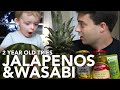 2 Year Old Tries Jalapeños And Wasabi Hot Ones Kids Try Pish Posh Tastes Ep 1