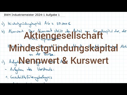 BWH Industriemeister Metall 2024-1 Frühjahr Aufgabe 1 - Aktiengesellschaft, Gründungskapital