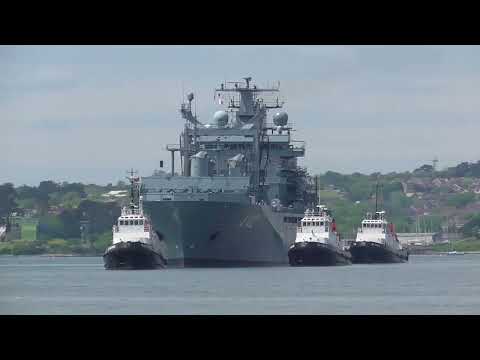 German Navy Berlin Class Replenishment Ship FGS Frankfurt Am Main In Plymouth May 2023 With Tugs