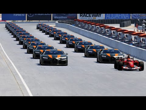 Ferrari F2004 Michael Schumacher vs Bugatti Chiron Super Sport 300+ at Laguna Seca