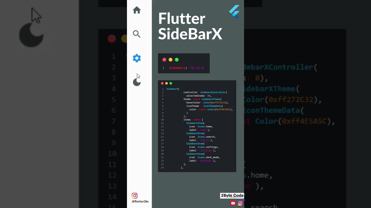 SideBarX in Flutter ❤️ @2bytecode #fluttertutorialforbeginners