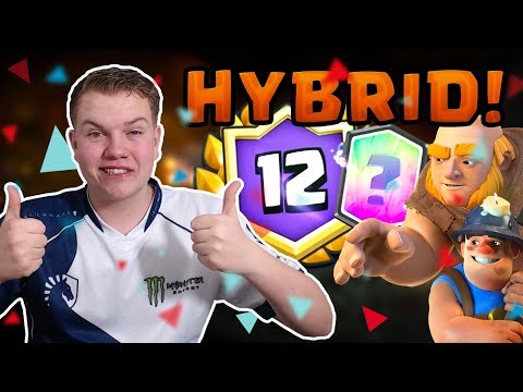 HYBRID 12 WIN! Giant Miner Hunter Deck LIVE Grand Challenge Gameplay - Clash Royale