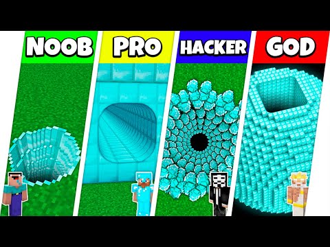 Minecraft Battle: NOOB vs PRO vs HACKER vs GOD: DIAMOND TUNNEL PIT HOUSE BUILD CHALLENGE / Animation