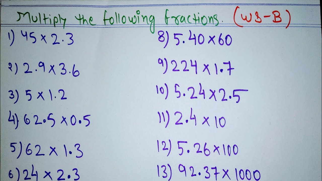 Decimal multiplication with worksheet