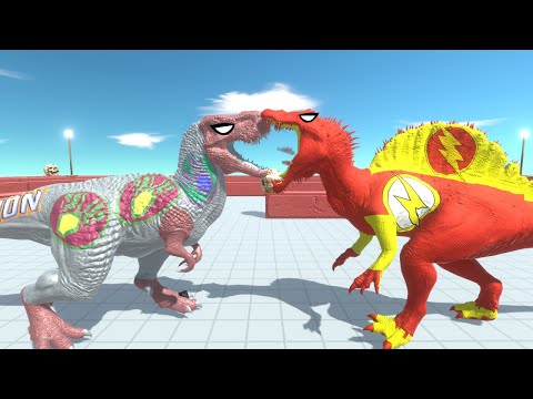 VISION DC T-REX vs FLASH T-REX DEATH CLIMB - Animal Revolt Battle Simulator