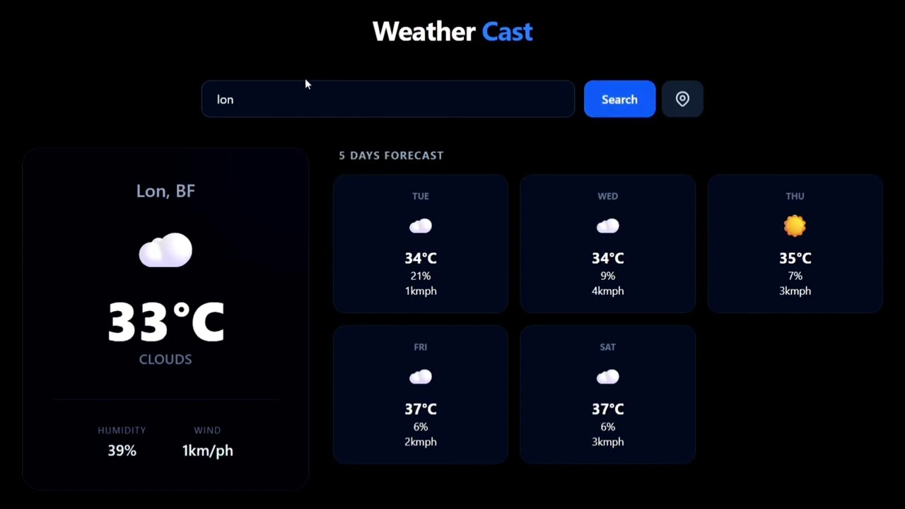 Weather Forecast Website Using HTML, Tailwind CSS,Javascript.
