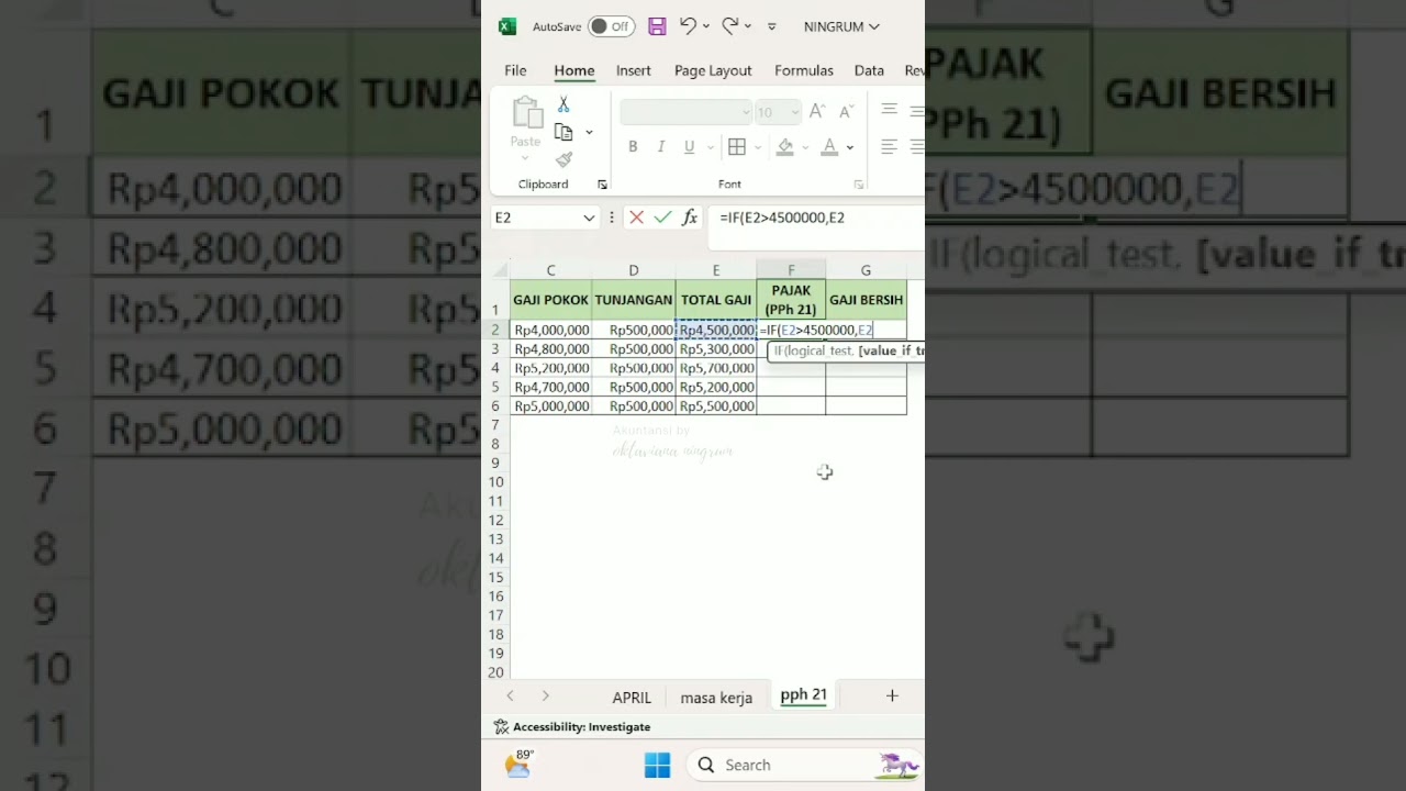 Cara Hitung Pajak (PPh 21) Otomatis di Excel #excel #pph21