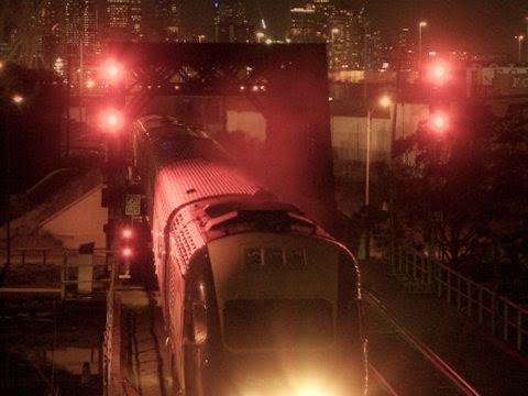 Countrylink XPT train at night, seen from above at Bunbury St Melbourne - PoathTV Train Video
