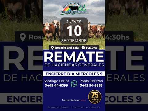 Remate de hacienda Rosario Del Tala 10-09-2026 | Coop. Ganadera El Pronunciamiento