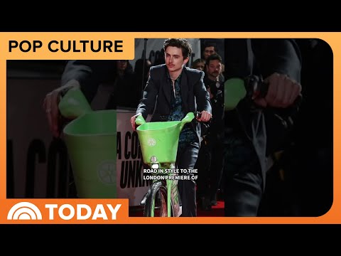 Timothée Chalamet rolls up to red carpet on public e-bike