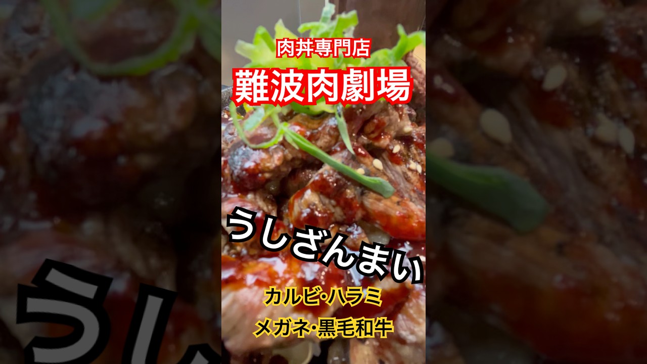 【肉丼専門】難波肉劇場！！うしざんまい(カルビ・ハラミ・メガネ・黒毛和牛)#shorts #beef #肉