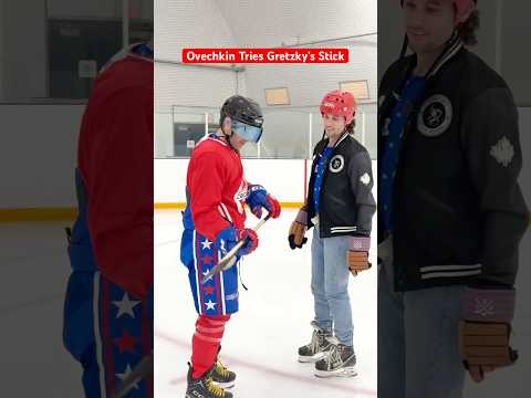 Ovechkin tries Gretzky’s stick 🏒 #hockey #pavelbarber #Ovechkin