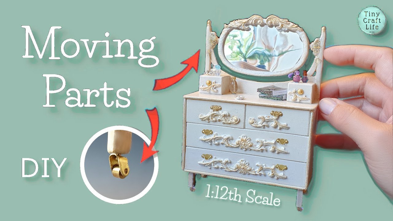 Dollhouse Dresser With Moving Mirror And Castors: Detailed Tutorial #MiniatureDresser #MovingParts