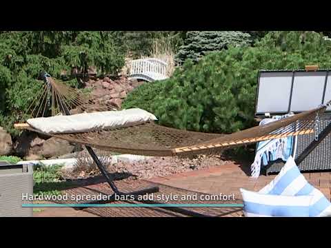 Ultimate Patio Classic Double Rope Hammock & Pillow w/ 15-Foot Bronze Stand - Brown Video
