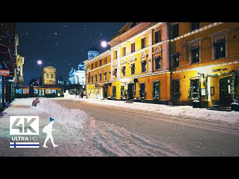 4 Hours of Enchanting Snowfall Night Walks in Finland - ASMR Slow TV 4K