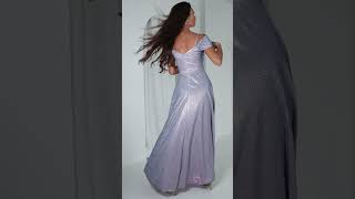 Dlouhé světle modro-růžové brokátové společenské šaty "Valentina" se spadenými rukávy