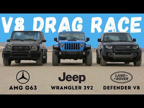 Drag Race! Jeep Wrangler 392 Vs. Land Rover Defender V8 Vs. Mercedes-AMG G63