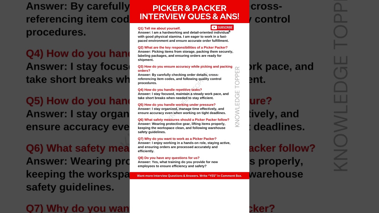 Picker Packer Job Interview Questions and Answers