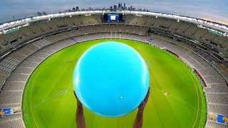 CATCHING EXERCISE BALLS with MAGNUS EFFECT from STADIUM ROOF!