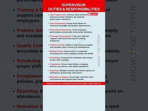 Supervisor Duties and Responsibilities | Supervisor Work