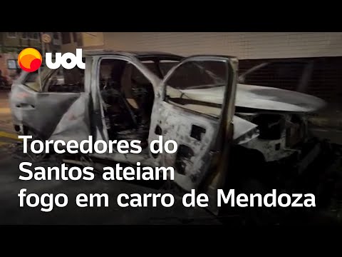 Santos rebaixado: Torcedores do Santos ateiam fogo em carro de Mendoza nos arredores da Vila Belmiro