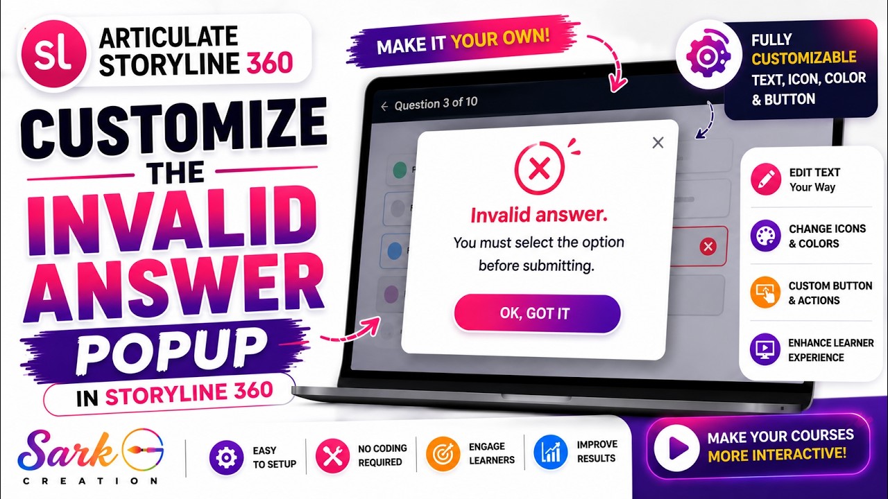 How to Customize Invalid Quiz Popup in Articulate Storyline 360