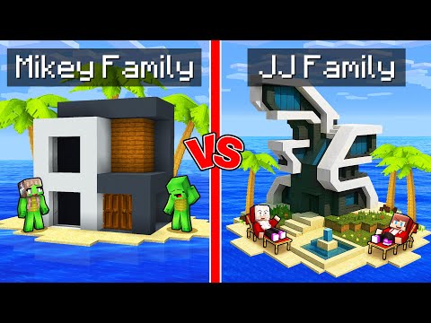 Mikey Family POOR vs JJ Family RICH Modern Island House Battle in Minecraft (Maizen)