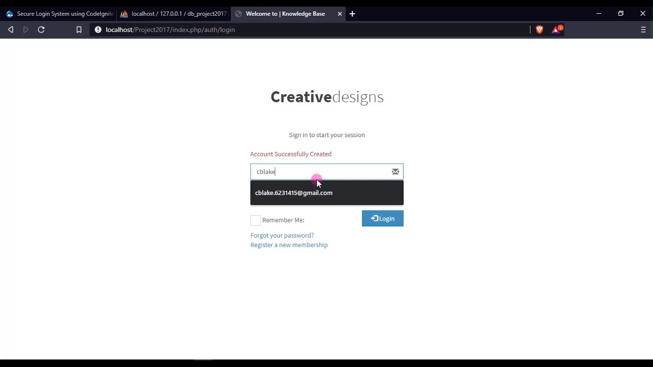Secure Login System in PHP CodeIgniter Demo