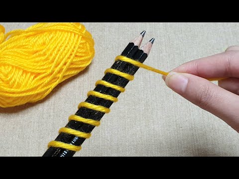 Super Easy Woolen Flower Craft Ideas with Pencil - Hand Embroidery Amazing Trick - Easy Wool Design