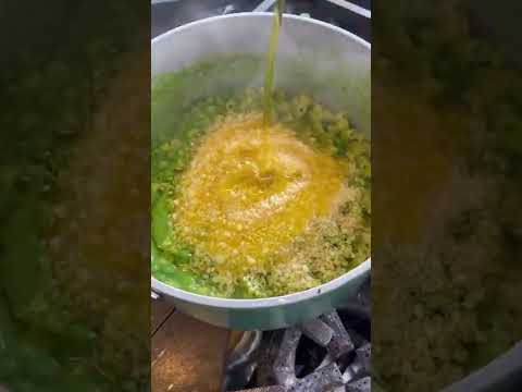 Ditalini with peas crispy pancetta and Parmigiano.