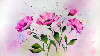 Soft Pink Flowers with Loose Watercolor Background /so relaxing 