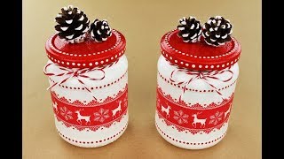 Christmas jars - Decoupage jars - Painted jars - DIY painted glass - Decoupage for beginners