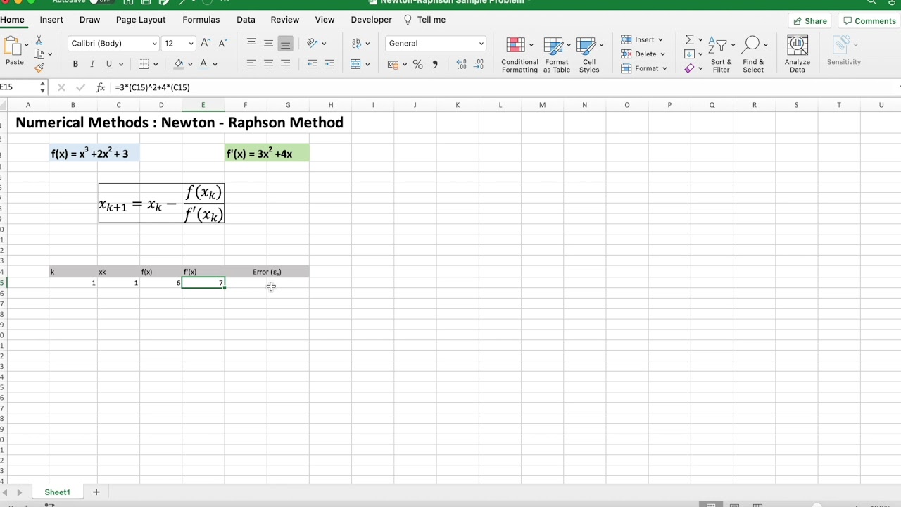 Newton Raphson Method - Numerical Methods [Excel]