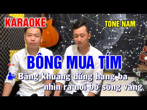 KARAOKE BÔNG MUA TÍM | TONE NAM - Beat dễ hát HOÀNG DIỄN FT HỮU TOÁN  ( bâng khuâng đứng hàng ba)