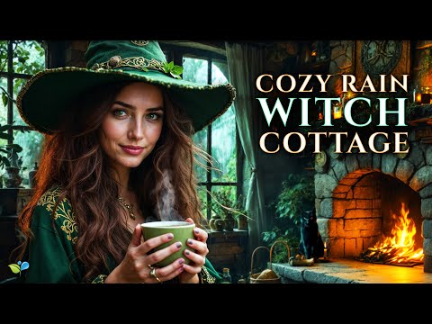 432Hz Cozy Witch Cottage | Rain, Fire & Enchanted Celtic Calm