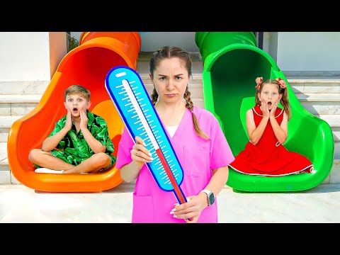 Roma và bạn bè chơi cầu thang trượt phiêu lưu An toàn và chia sẻ nó với nhau