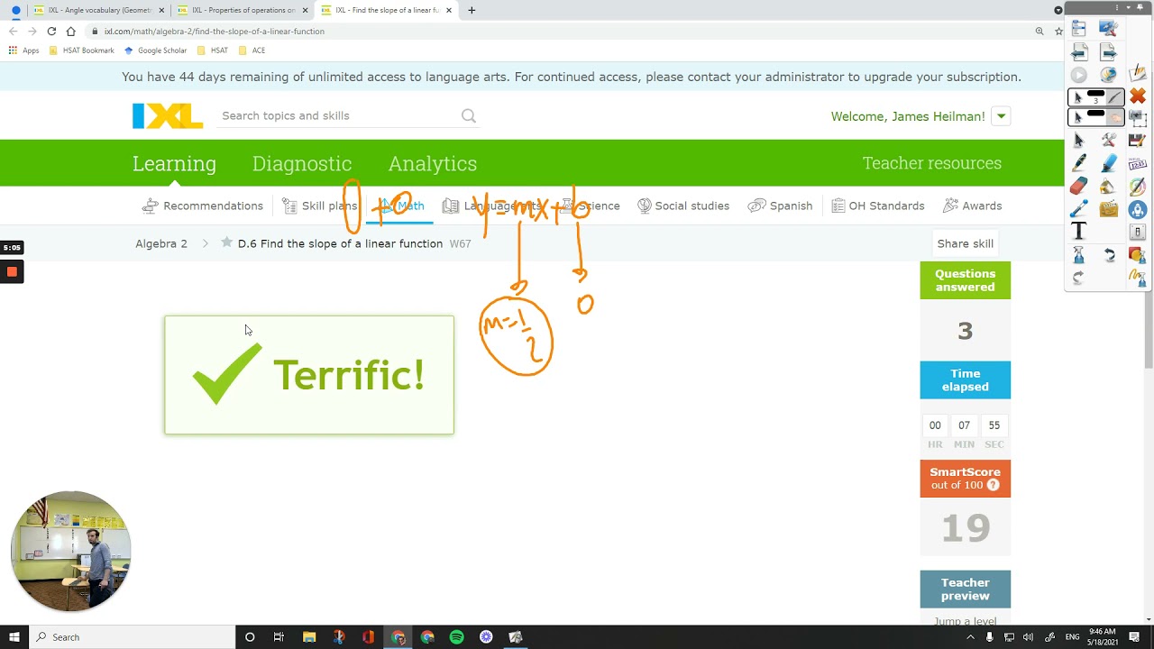 IXL Algebra 2 D 6 Find the slope of a linear function W67