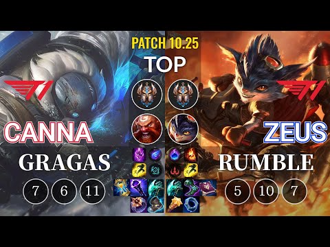 T1 Canna Gragas vs T1 Zeus Rumble Top - KR Patch 10.25