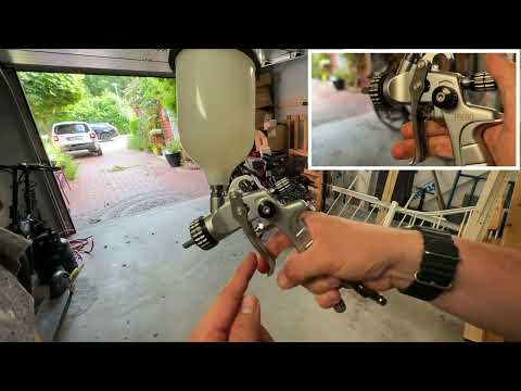 Adjusting the paint spray gun (air, material, flat / round jet) & using instructions