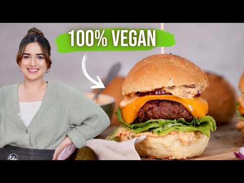 Veganer Burger 🌱 Das leckerste Rezept | vegane Burger Buns und Burgersauce 🍔 Rezept
