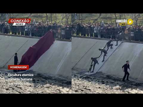 Vídeo: Escultura eterniza corrente humana que salvou cão.